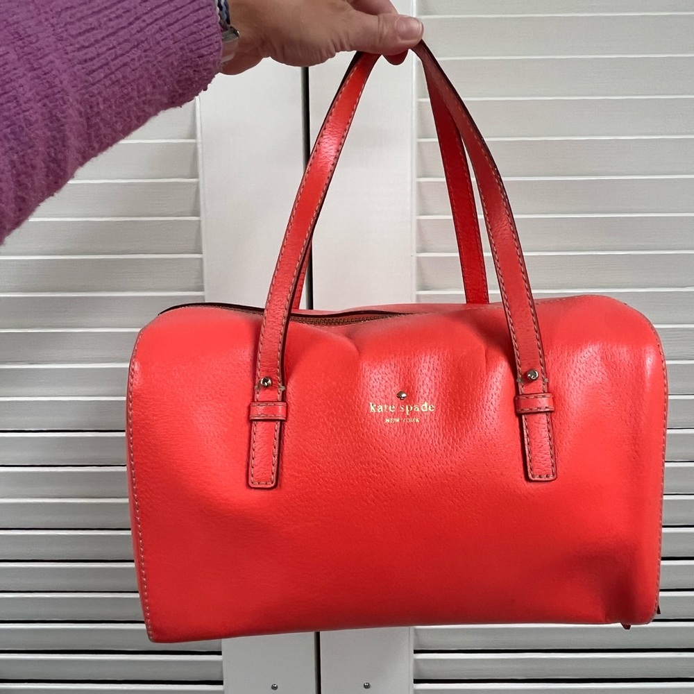 Kate Spade Neon Peach Speedy Style Leather Tote Bag